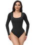 Black Long Sleeves Scoop Neck Tummy Control Shapewear