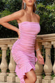 Pink Strapless Bodycon Homecoming Dress With Ruffles