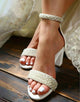 Ivory Pearls Open Toe Ankle Strap Heeled Bridal Shoes