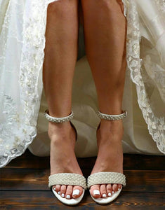 Ivory Pearls Open Toe Ankle Strap Heeled Bridal Shoes