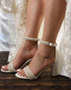 Ivory Pearls Open Toe Ankle Strap Heeled Bridal Shoes