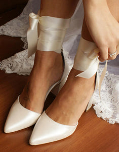 Ivory Lace Up Pointed Toe Bridal Shoes