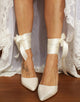 Ivory Lace Up Pointed Toe Bridal Shoes