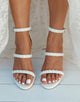 White Pearls Strap Thick Heel Bridal Shoes