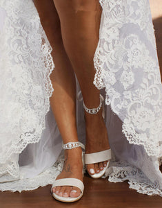 Ivory Rhinestones Open Toe Lace Up Flat Bridal Shoes