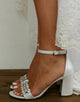 White Bridal Shoes High Heel Strap Rhinestones