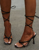 Black Square Toe Strappy High Heel Sandals