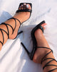 Black Open Toe Lace Up High Heel Sandals