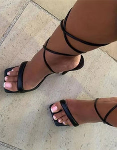 Black Open Toe Lace Up High Heel Sandals