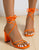 Orange Lace Up Square Toe High Heel Sandals