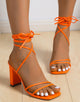 Orange Lace Up Square Toe High Heel Sandals