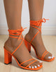 Orange Lace Up Square Toe High Heel Sandals