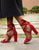 Red Lace Up Suede Chunky Heel Sandals