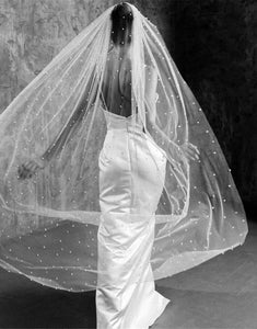 Ivory Tulle Long Wedding Veil With Pearl