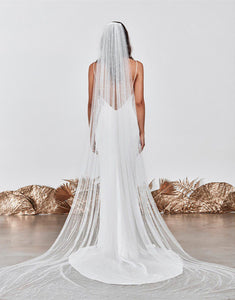 Ivory Tulle Long Wedding Veil With Pearl