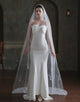 Ivory Tulle Lace Floral Long Wedding Veil With Feather