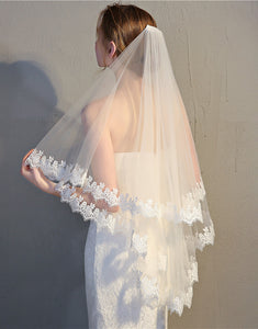 Ivory Tulle Lace Short Wedding Veil
