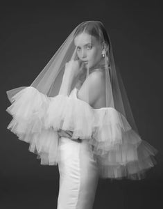 Ivory Tulle Ruffled Wedding Veil