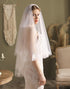 Ivory Tulle Lace Flower Pearl Wedding Veil