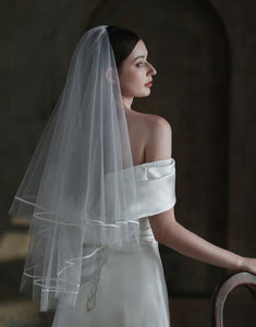 Ivory Tulle Puffy Satin-edged Bridal Veil
