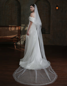 Ivory Tulle Satin-edged Long Cathedral Veil