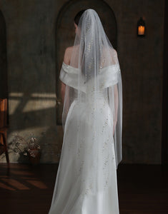 Ivory Sequin Chapel Style Mid-Length Bridal Veil