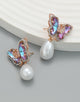 Rhinestones Pearl Butterfly Earrings