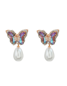 Rhinestones Pearl Butterfly Earrings