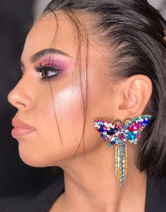 Rhinestone Super Sparkle Butterfly Tassel Earrings