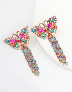 Rhinestone Super Sparkle Butterfly Tassel Earrings