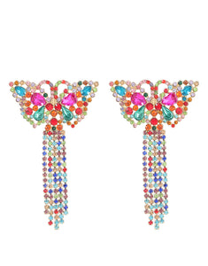 Rhinestone Super Sparkle Butterfly Tassel Earrings