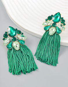 Boho Floral Tassel Earrings with Rhinestones