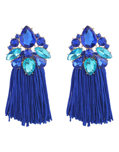 Boho Floral Tassel Earrings with Rhinestones