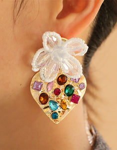 Fancy Color Rhinestones Heart Earrings