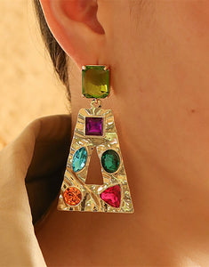 Colored Rhinestones Geometric Earrings