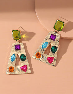 Colored Rhinestones Geometric Earrings