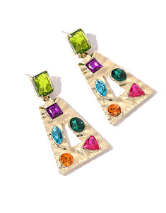 Colored Rhinestones Geometric Earrings