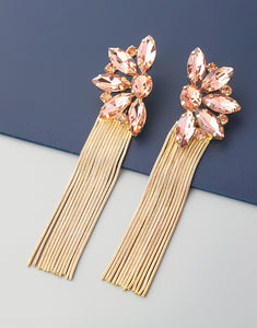 Floral Long Tassel Earrings with Rhinestones