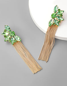 Floral Long Tassel Earrings with Rhinestones