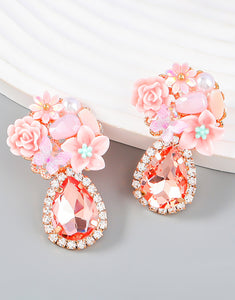 Rhinestones Resin Floral Teardrop Earrings