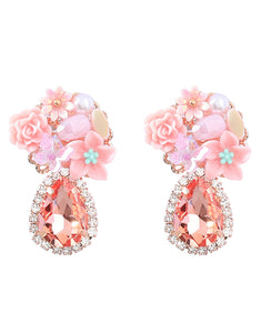 Rhinestones Resin Floral Teardrop Earrings