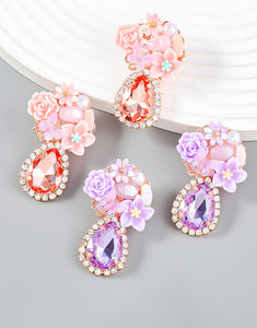 Rhinestones Resin Floral Teardrop Earrings