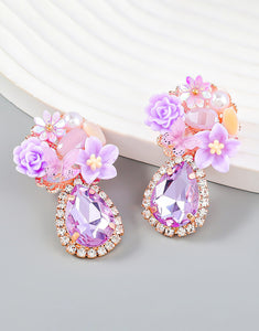 Rhinestones Resin Floral Teardrop Earrings