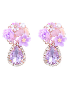 Rhinestones Resin Floral Teardrop Earrings