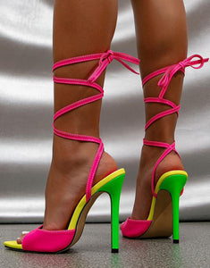 Strappy Ultra High Heel Colorblock Pointed Toe Sandals