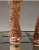 Rhinestone Round Toe Roman Style High Heeled Women's Sandals