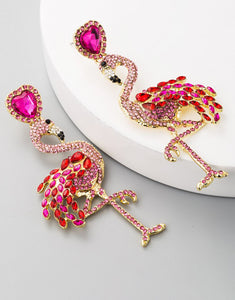 Vintage Rhinestone Flamingo Earrings