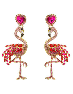 Vintage Rhinestone Flamingo Earrings