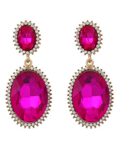 Fuchsia Oval Rhinestone Earrings