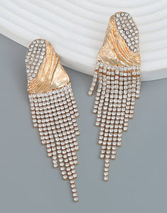 Gold Rhinestone Tassel Earrings